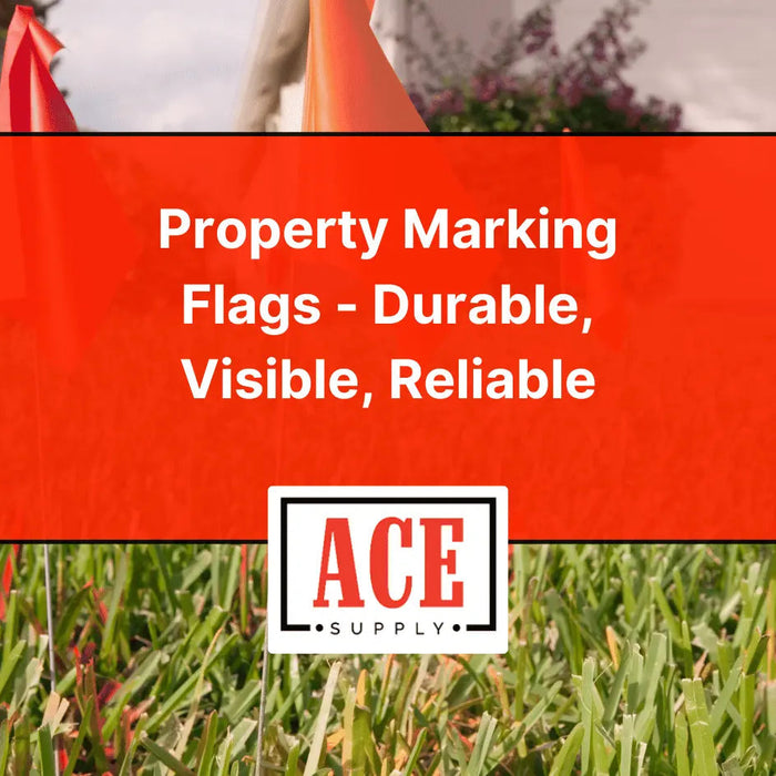 Property marking flags on a property line for survey and utility marking