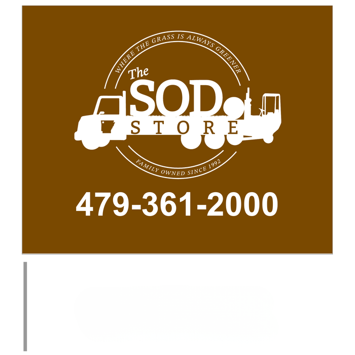 Custom Marking Flag - The Sod Store - 4x5x21 Inch - Brown Flag - White Ink