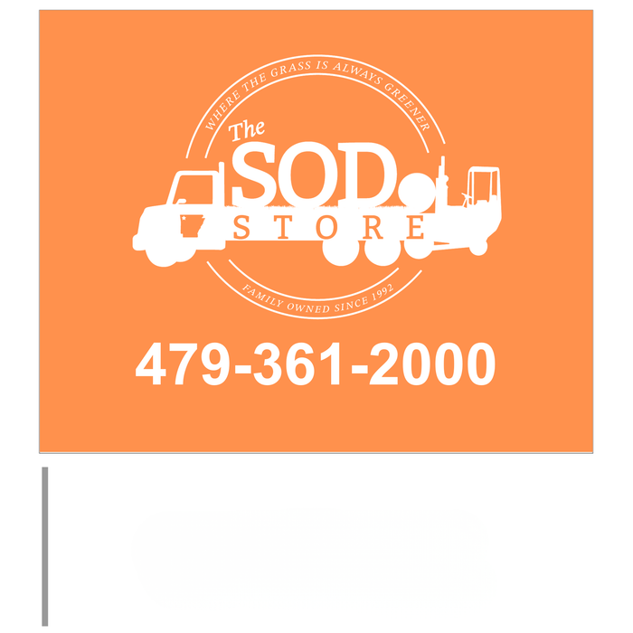 Custom Marking Flag - The Sod Store - 4x5x21 Inch - Orange Glo Flag - White Ink
