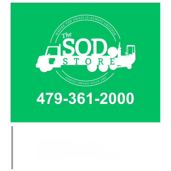 Custom Marking Flag - The Sod Store - 4x5x21 Inch - Green Glo Flag - White Ink