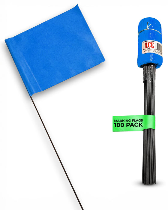 ACE Supply Marking Flags - 4 x 5-Inch Flag on 15-Inch Steel Wire - Fluorescent Blue, 100-Pack