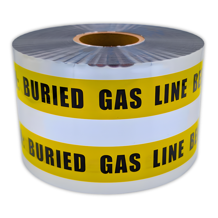 Presco Detectable Underground Gas Line Tape - Detectable Underground Tape - 6 Inch x 1000 Ft Length, 5 Mil