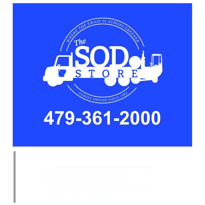Custom Marking Flag - The Sod Store - 4x5x21 Inch - Blue Flag - White Ink
