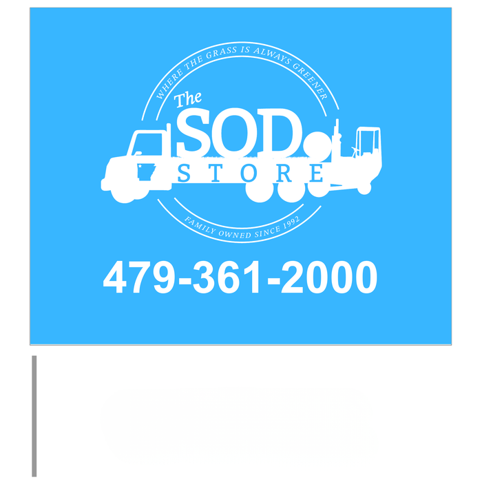 Custom Marking Flag - The Sod Store - 4x5x21 Inch - Blue Glo Flag - White Ink