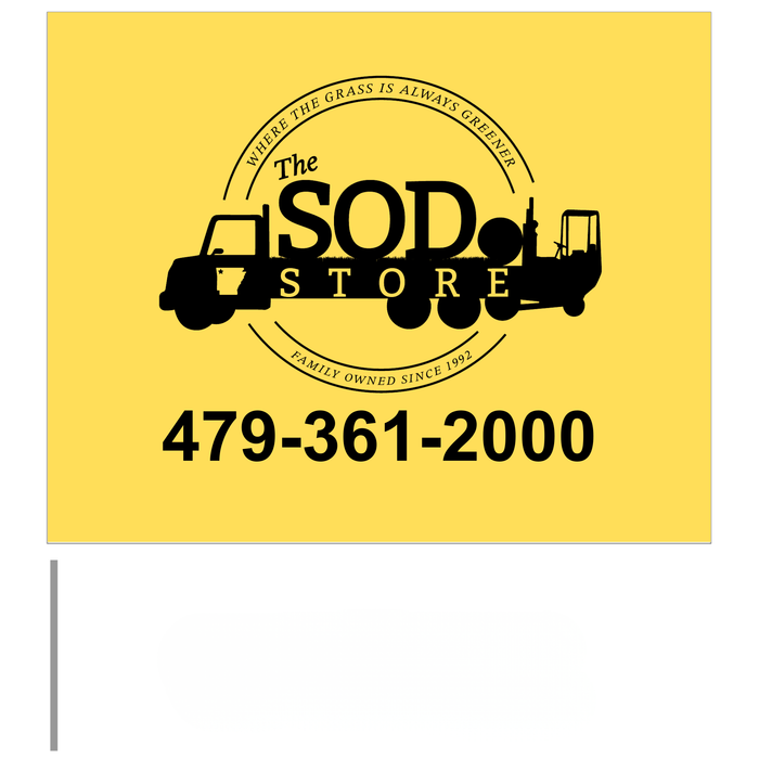 Custom Marking Flag - The Sod Store - 4x5x21 Inch - Yellow Flag - Black Ink