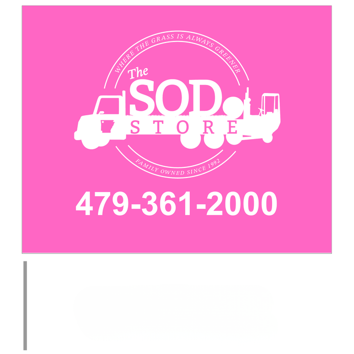 Custom Marking Flag - The Sod Store - 4x5x21 Inch - Pink Glo Flag - White Ink