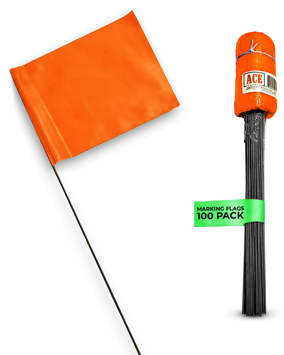 ACE Supply Marking Flags - 4 x 5-Inch Flag on 15-Inch Steel Wire - Fluorescent Orange, 100-Pack