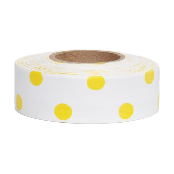 Presco Polka Dot Flagging Tape - White/Yellow - 1 3/16" x 300' - 2 Mil - 12 Roll Pack