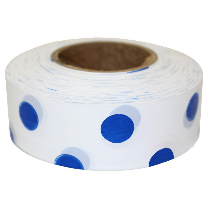 Presco Polka Dot Flagging Tape - White/Blue - 1 3/16" x 300' - 2 Mil - 12 Roll Pack