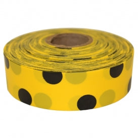 Presco Polka Dot Flagging Tape - Yellow/Black - 1 3/16" x 300' - 2 Mil - 12 Roll Pack