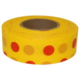 Presco Polka Dot Flagging Tape - Yellow/Red - 1 3/16" x 300' - 2 Mil - 12 Roll Pack