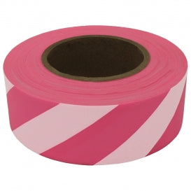 Presco Striped Flagging Tape - Pink Glo/White - 1 3/16" x 150' - 2.5 Mil - 12 Roll Pack