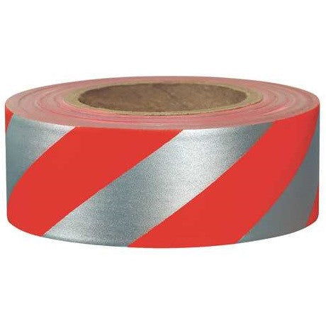 Presco Striped Flagging Tape - Red/Silver - 1 3/16" x 300' - 2 Mil - 12 Roll Pack