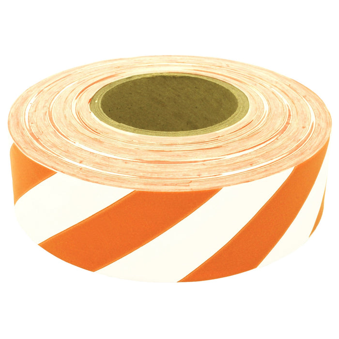 Presco Striped Flagging Tape - White/Orange - 1 3/16" x 300' - 2 Mil - 12 Roll Pack