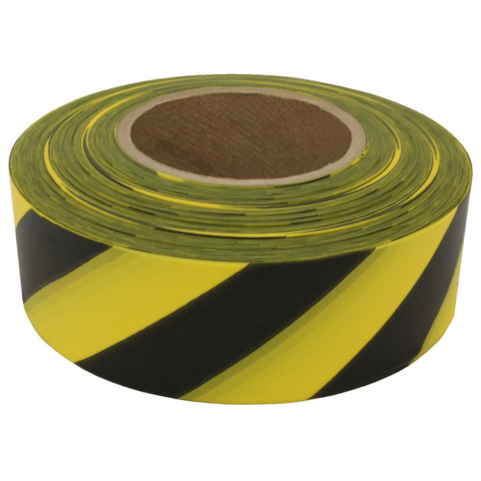 Presco Striped Flagging Tape - Yellow/Black - 1 3/16" x 300' - 2 Mil - 12 Roll Pack