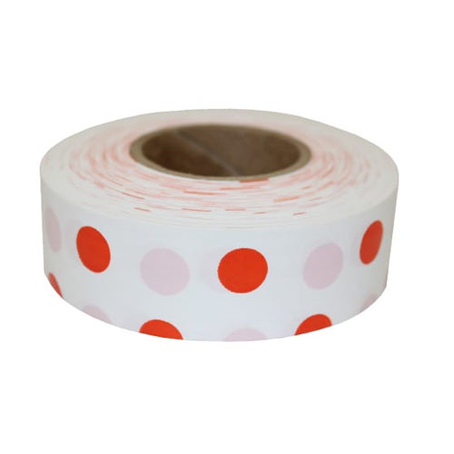 Presco Polka Dot Flagging Tape - White/Orange - 1 3/16" x 300' - 2 Mil - 12 Roll Pack