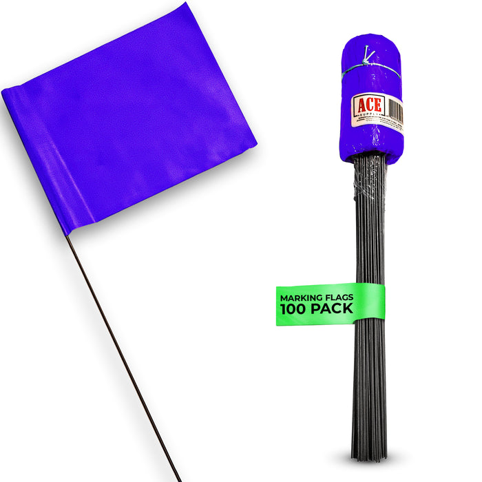 ACE Supply Marking Flags - 4 x 5-Inch Flag on 15-Inch Steel Wire – Purple, 100-Pack