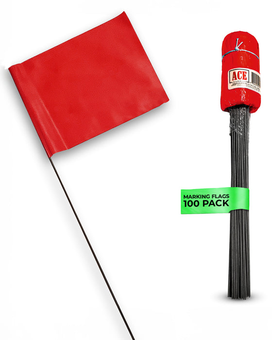 ACE Supply Marking Flags - 4 x 5-Inch Flag on 15-Inch Steel Wire - Red, 100-Pack