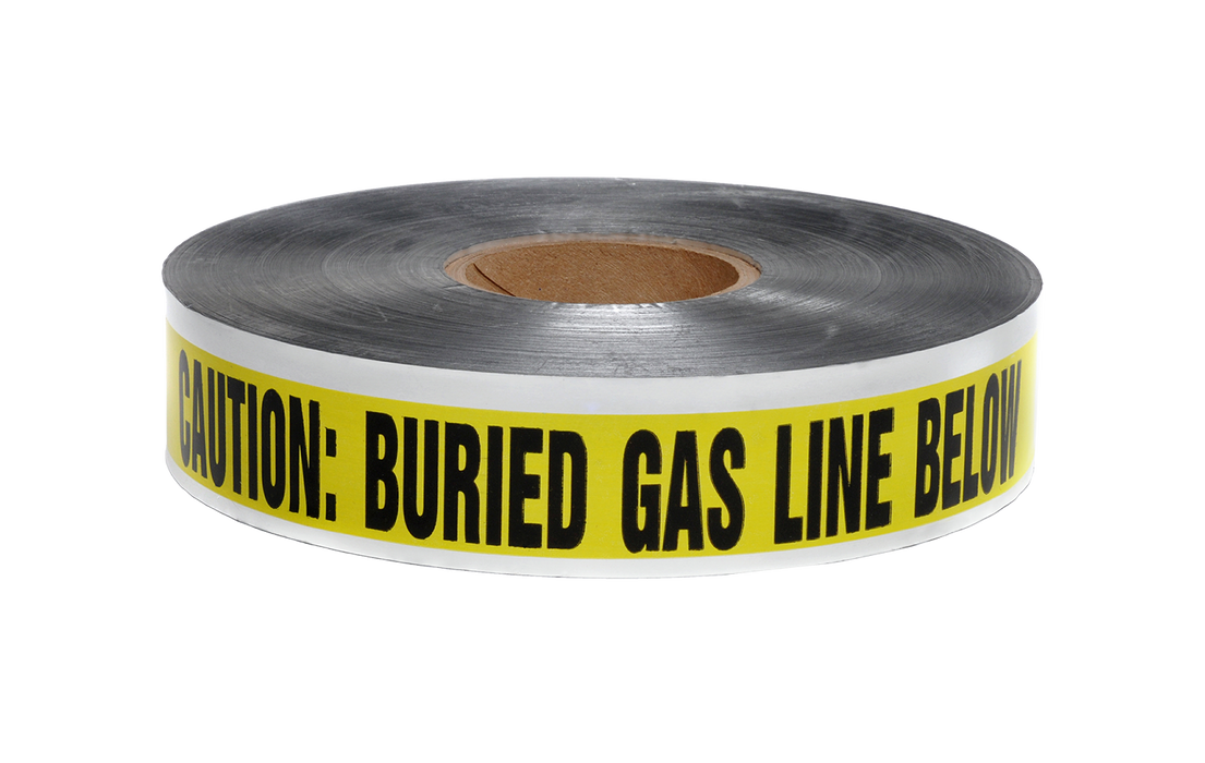 2" X 1000' 5Mil Yellow "Caution Buried Gas Line" Detectable Tape - 12 Roll Pack