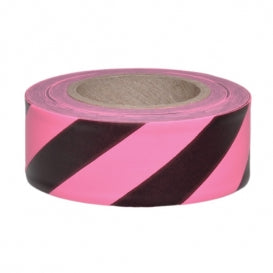 Presco Striped Flagging Tape - Pink Glo/Black - 1 3/16" x 150' - 2.5 Mil - 12 Roll Pack