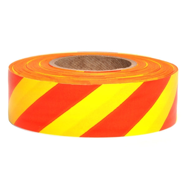 Presco Striped Flagging Tape - Yellow/Red - 1 3/16" x 300' - 2 Mil - 12 Roll Pack