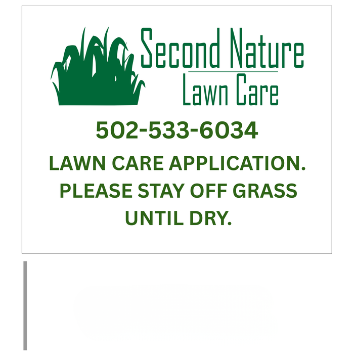 Custom Marking Flag - Second Nature Lawn Care - 4x5x18 Inch - White Flag - Dark Green Ink