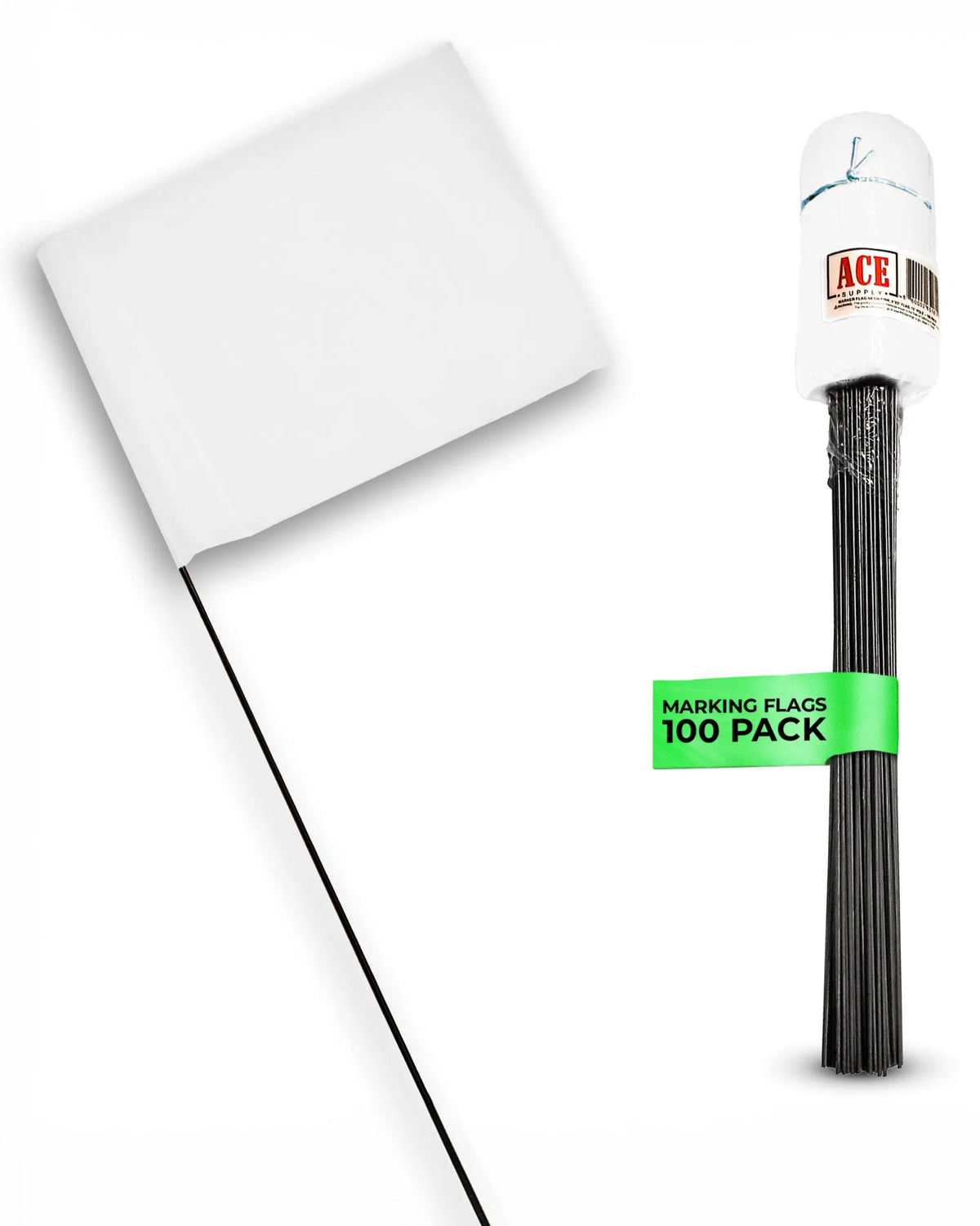 White Marking Flags 100 Pack - 4 x 5-Inch Flag on 15-Inch Steel Wire ...