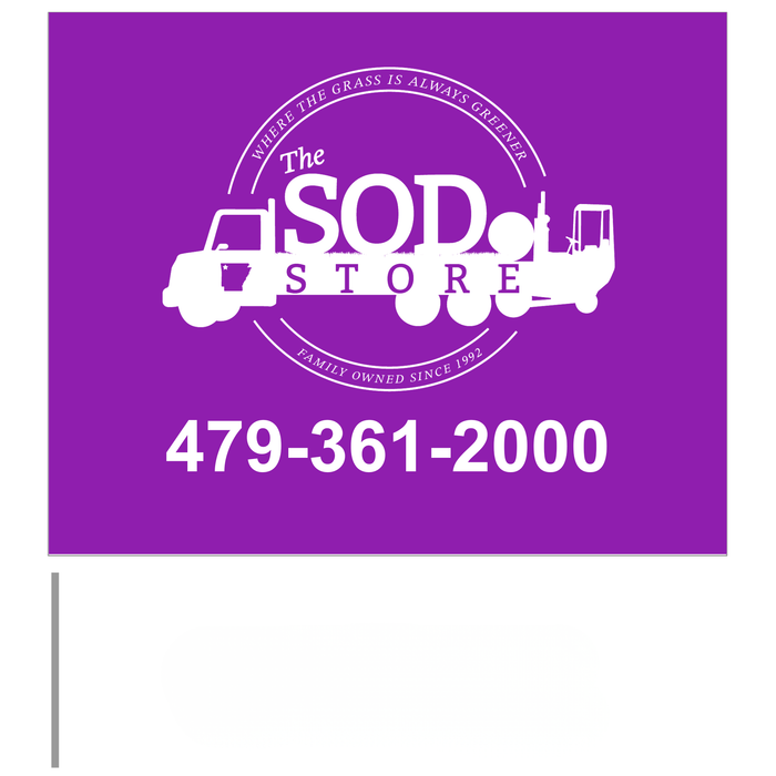 Custom Marking Flag - The Sod Store - 4x5x21 Inch - Purple Flag - White Ink