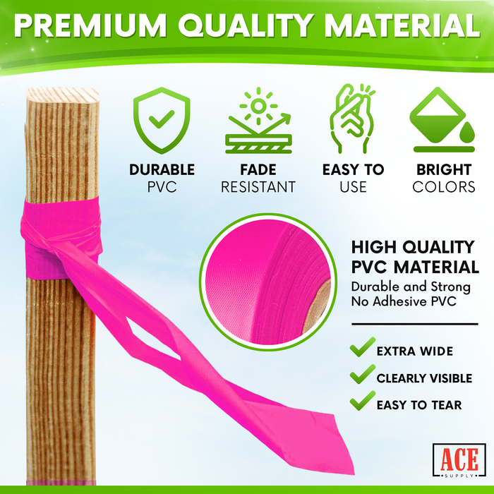 Pink Flagging Tape 12 Pack - Non-Adhesive - 1.5" Width, 150' Length, 2 Mil