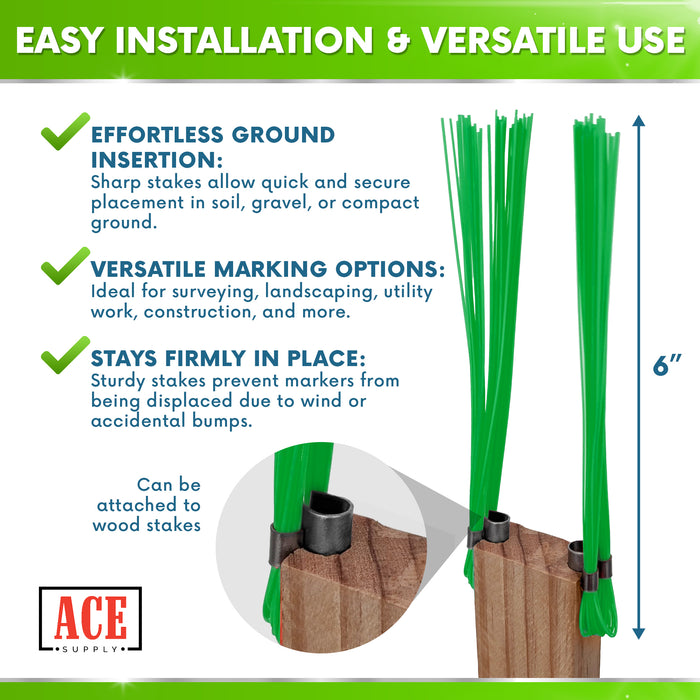 Green Marking Whiskers 1000 Pack - Durable Marking Whisker Set - Use Survey Whiskers As Survey Stakes, Construction Markers, Or Trail Markers