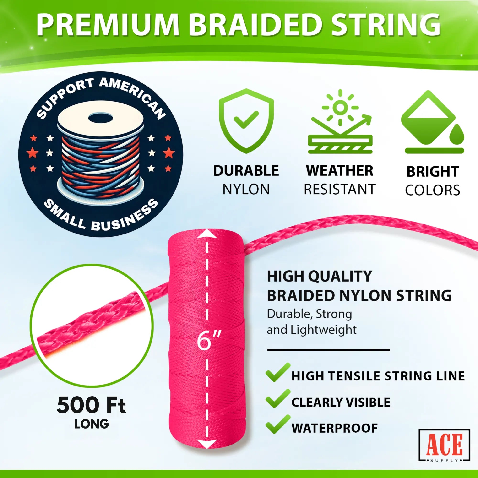 P Line String Premium Pink Mason Line String Line - 500 Ft #18 Braided Nylon — ACE Supply