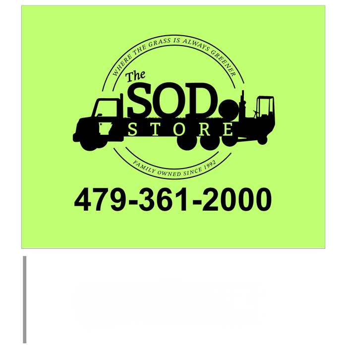 Custom Marking Flag - The Sod Store - 4x5x21 Inch - Lime Glo Flag - Black Ink
