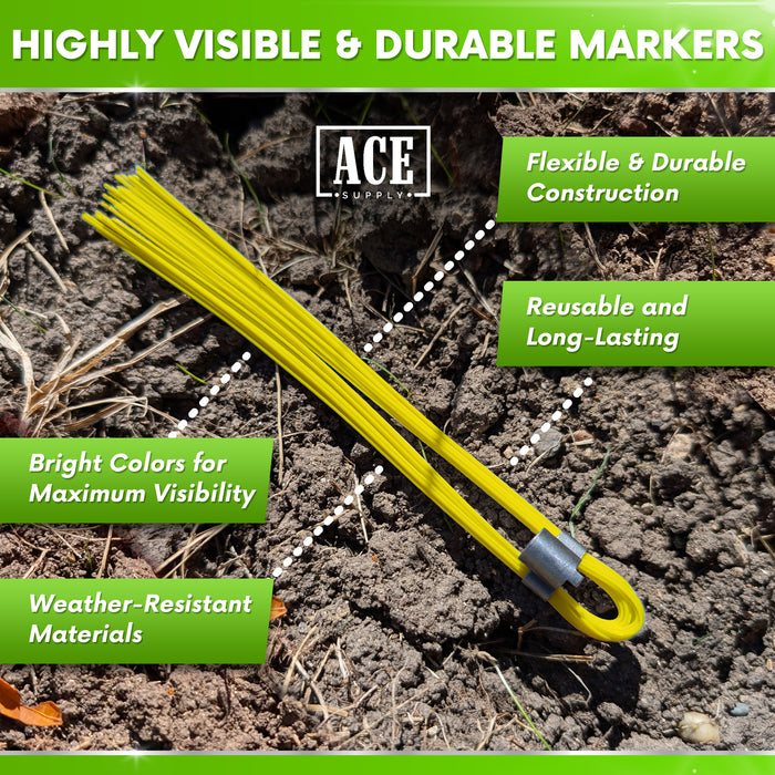 Yellow Marking Whiskers 1000 Pack - Durable Marking Whisker Set - Use Survey Whiskers As Survey Stakes, Construction Markers, Or Trail Markers