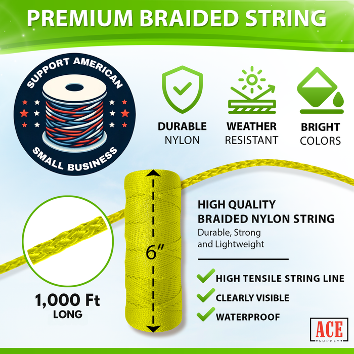 Yellow Mason Line String Line - #18 Braided Nylon String - 1,000 Ft Length