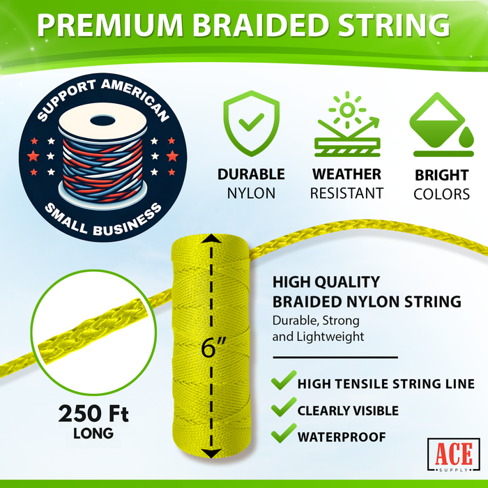 Yellow Mason Line String Line - #18 Braided Nylon String - 250 Ft Length