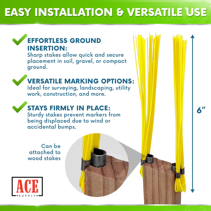 Yellow Marking Whiskers 1000 Pack - Durable Marking Whisker Set - Use Survey Whiskers As Survey Stakes, Construction Markers, Or Trail Markers