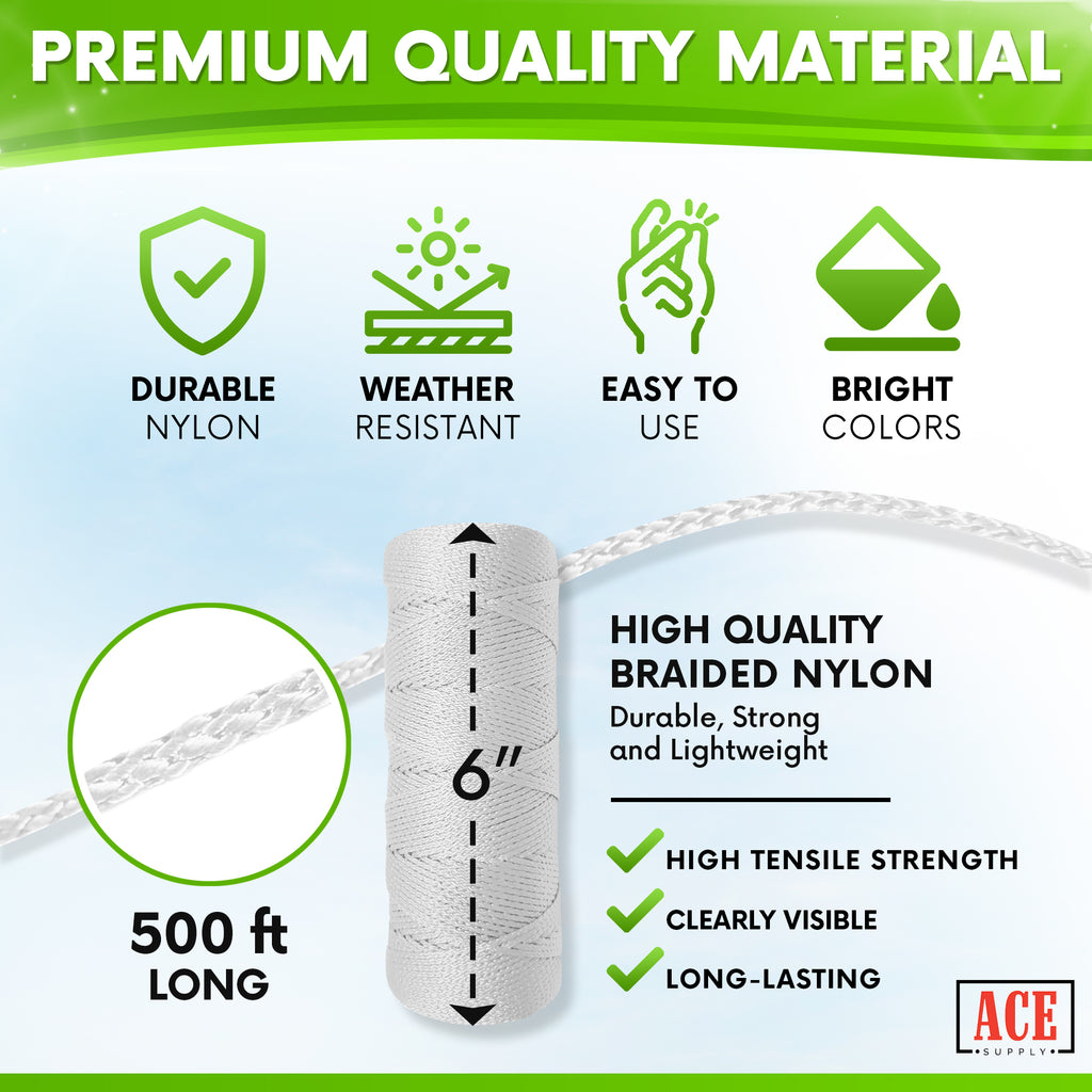 White Mason Line String Line - #18 Braided Nylon String - 500 Ft Lengt –  ACE Supply