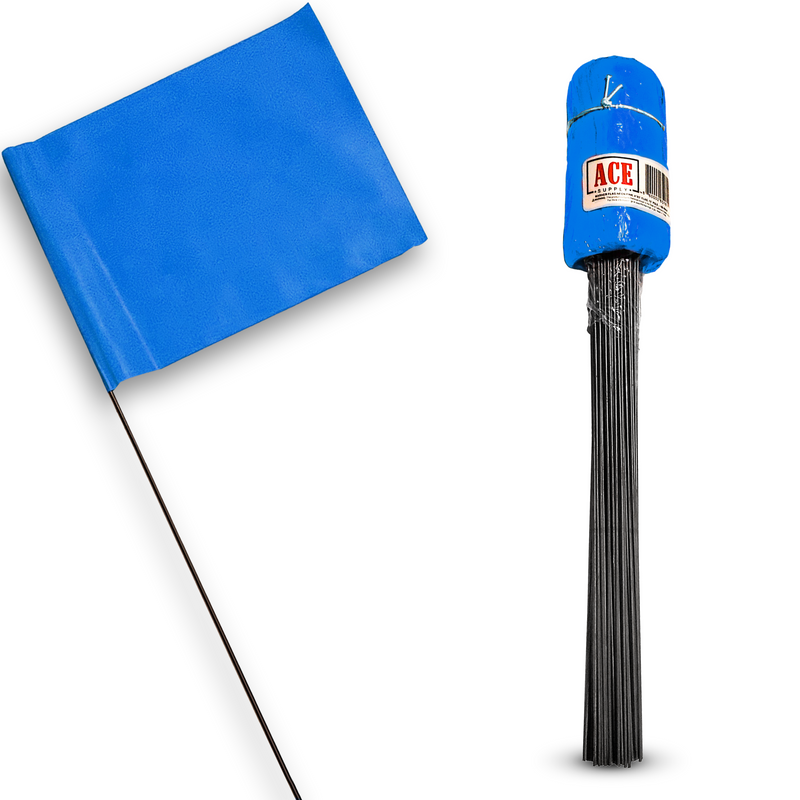 ACE Supply Marking Flags - 4 x 5-Inch Flag on 15-Inch Steel Wire - Fluorescent Blue, 100-Pack